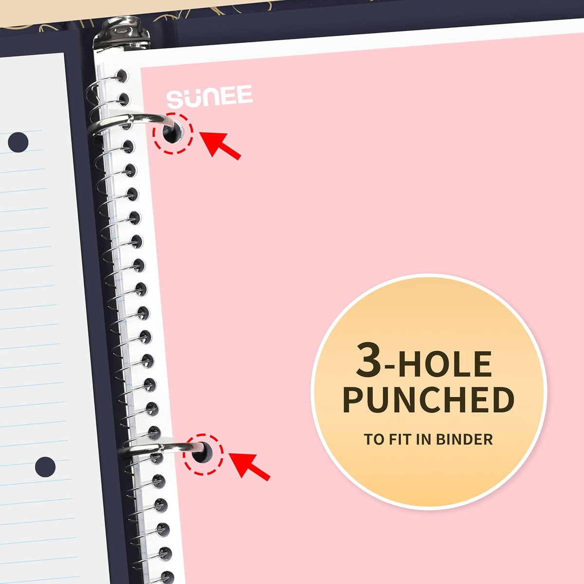 SUNEE Spiral Notebooks Wide Ruled, 1-Subject, 4 Pack, 8 x 10-1/2 in, 70 Sheets, 3-Hole Punched 70gsm Paper, Pastel Pink, Purple, Blue, Green for School, Home & Office, Writing Journal