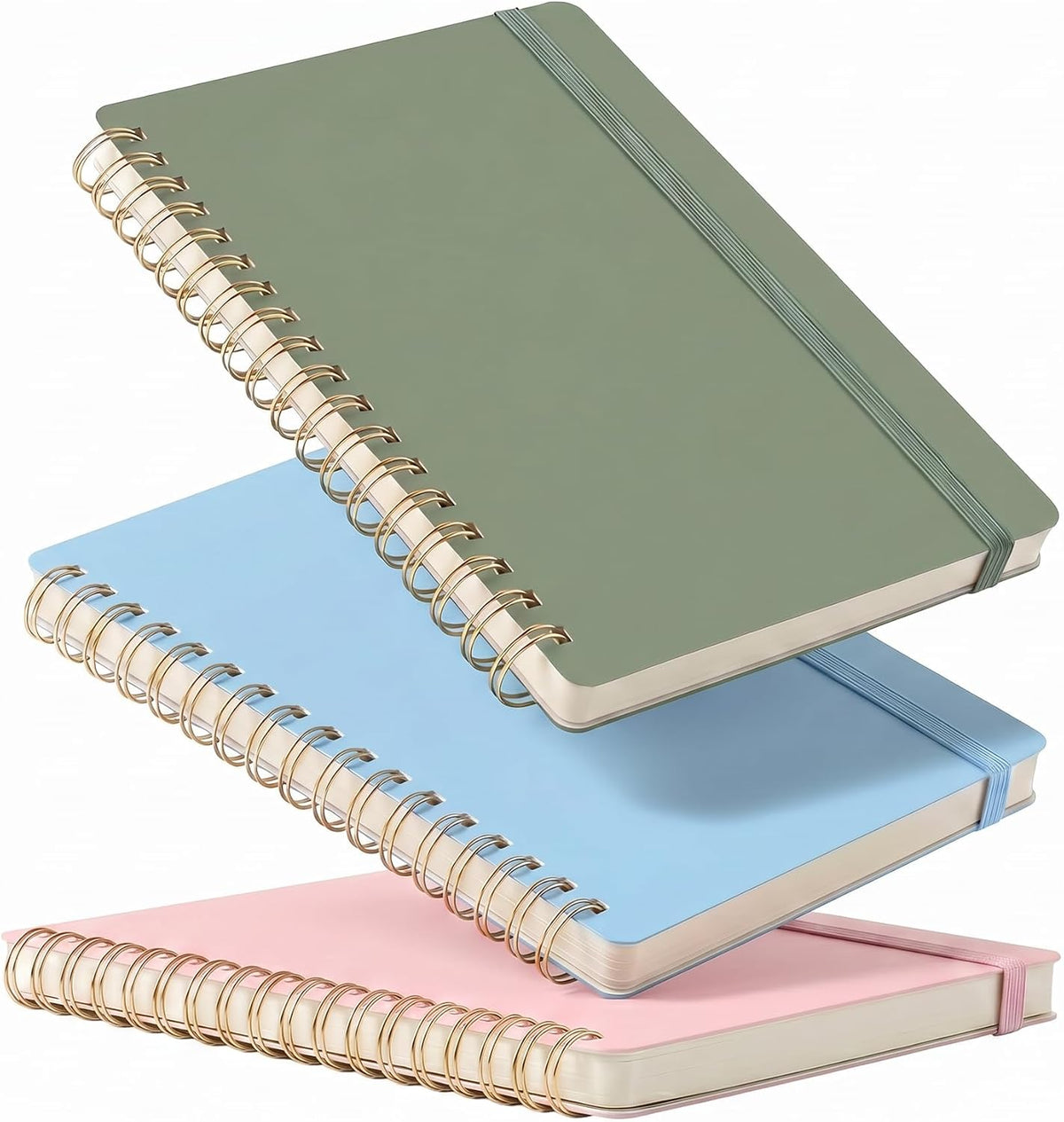 RETTACY Spiral College Ruled Notebook, 140 Pages per Pack, B6 (5" x 7") | 3-Pack, Small Pocket Size, Soft Cardboard Cover, for School, Work, Writing, Journaling (Pink & Light Green & Light Blue)