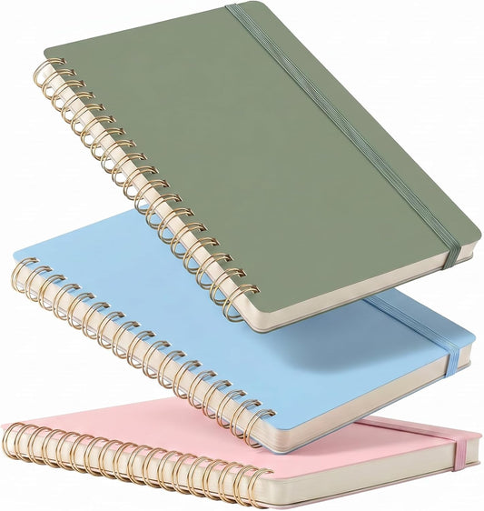 RETTACY Spiral College Ruled Notebook, 140 Pages per Pack, B6 (5" x 7") | 3-Pack, Small Pocket Size, Soft Cardboard Cover, for School, Work, Writing, Journaling (Pink & Light Green & Light Blue)