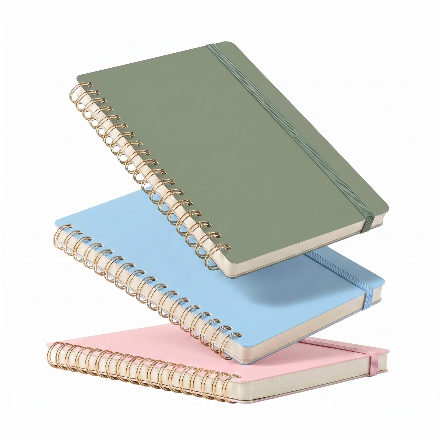 RETTACY Spiral College Ruled Notebook, 140 Pages per Pack, B6 (5" x 7") | 3-Pack, Small Pocket Size, Soft Cardboard Cover, for School, Work, Writing, Journaling (Pink & Light Green & Light Blue)