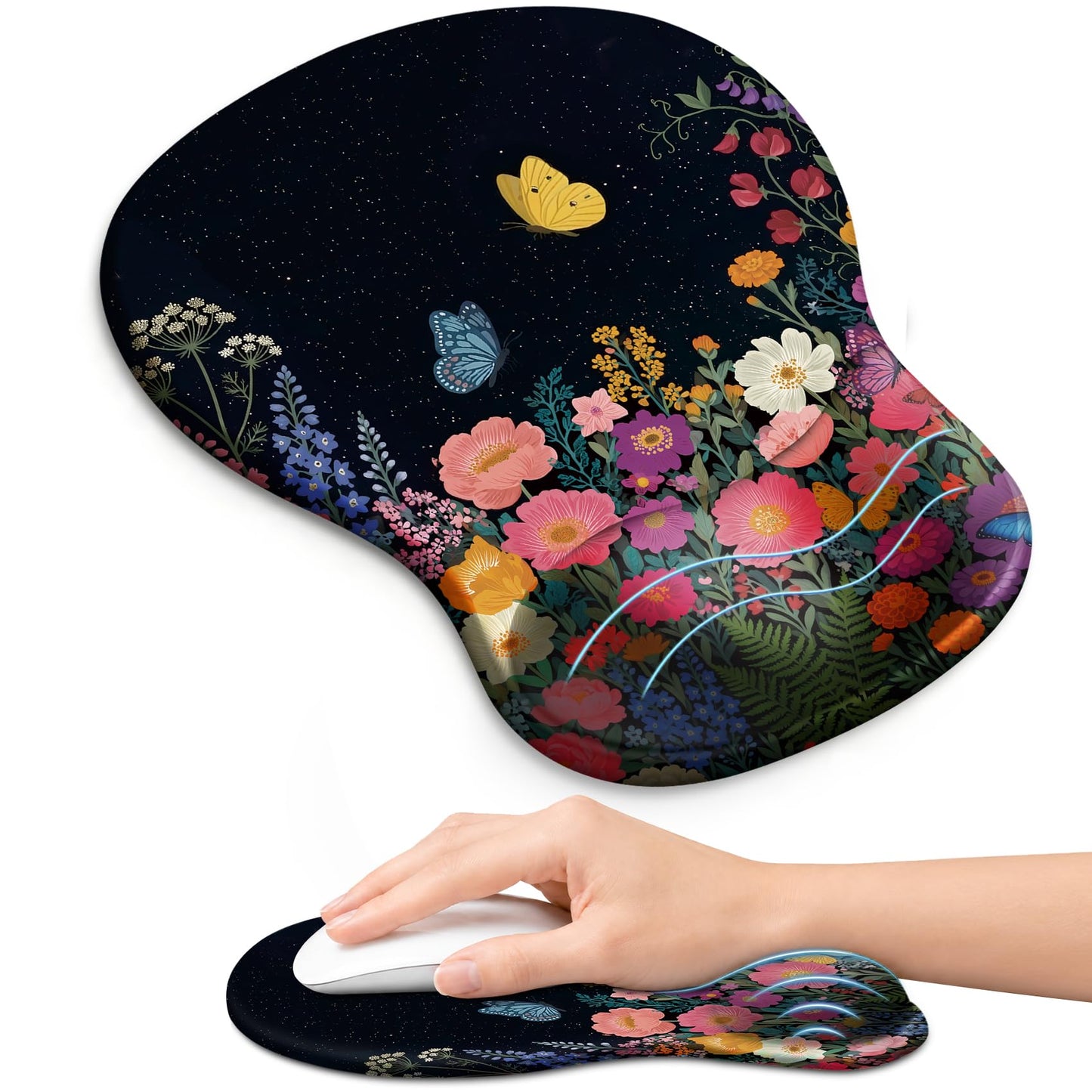 Ergonomic Mouse Pad with Wrist Rest, Gel Wrist Support, Black | 10.2 x 7.6 in Mouse Pad with Smooth Fabric Surface and Non-Slip Rubber Base for Office, Home, Study, and Gaming