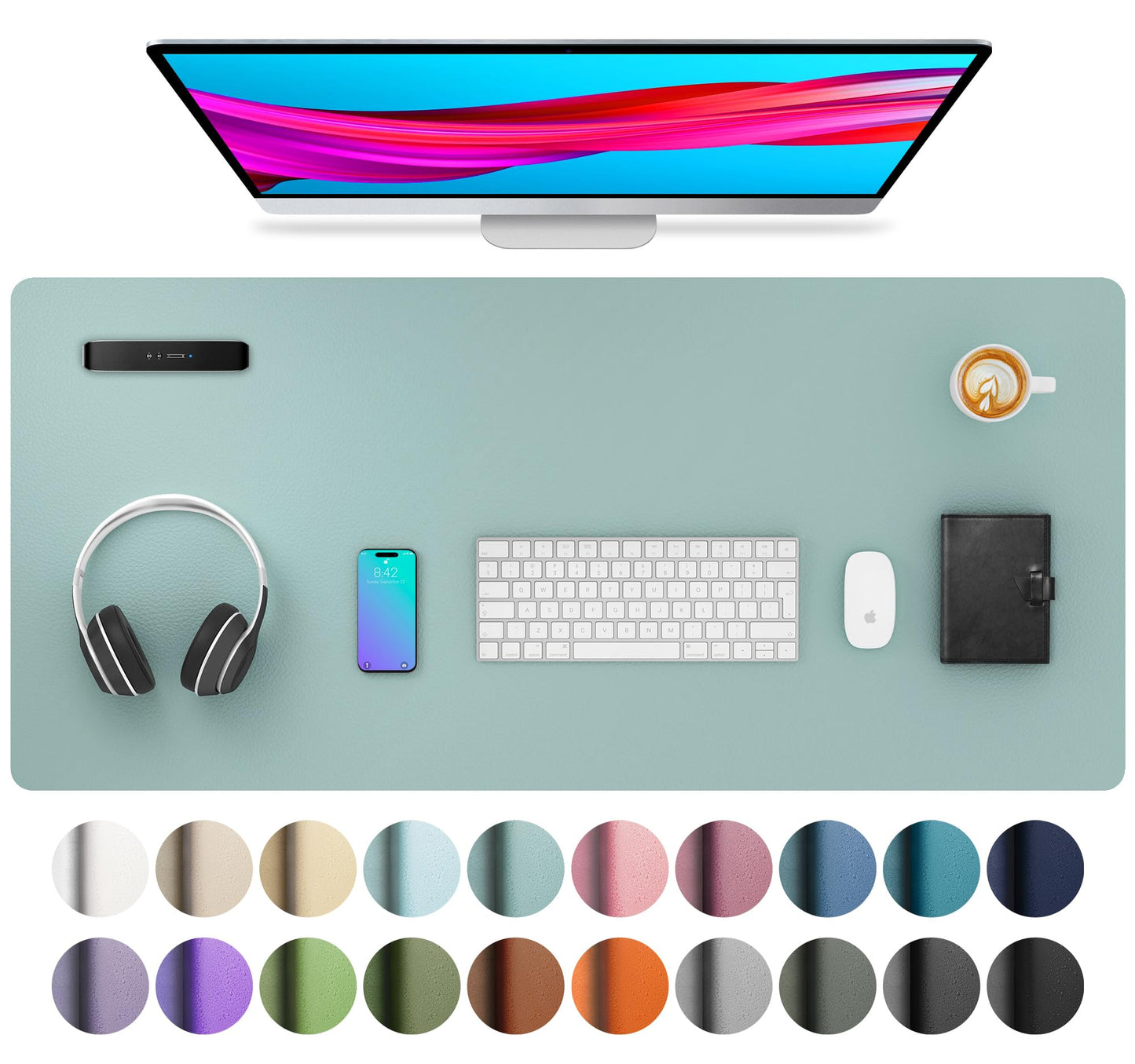 Aothia Non-Slip Waterproof PU Leather Desk Pad Protector for Mouse, Writing Desk, Office, Home, Laptop Blotter, 23.6" x 13.7", Black