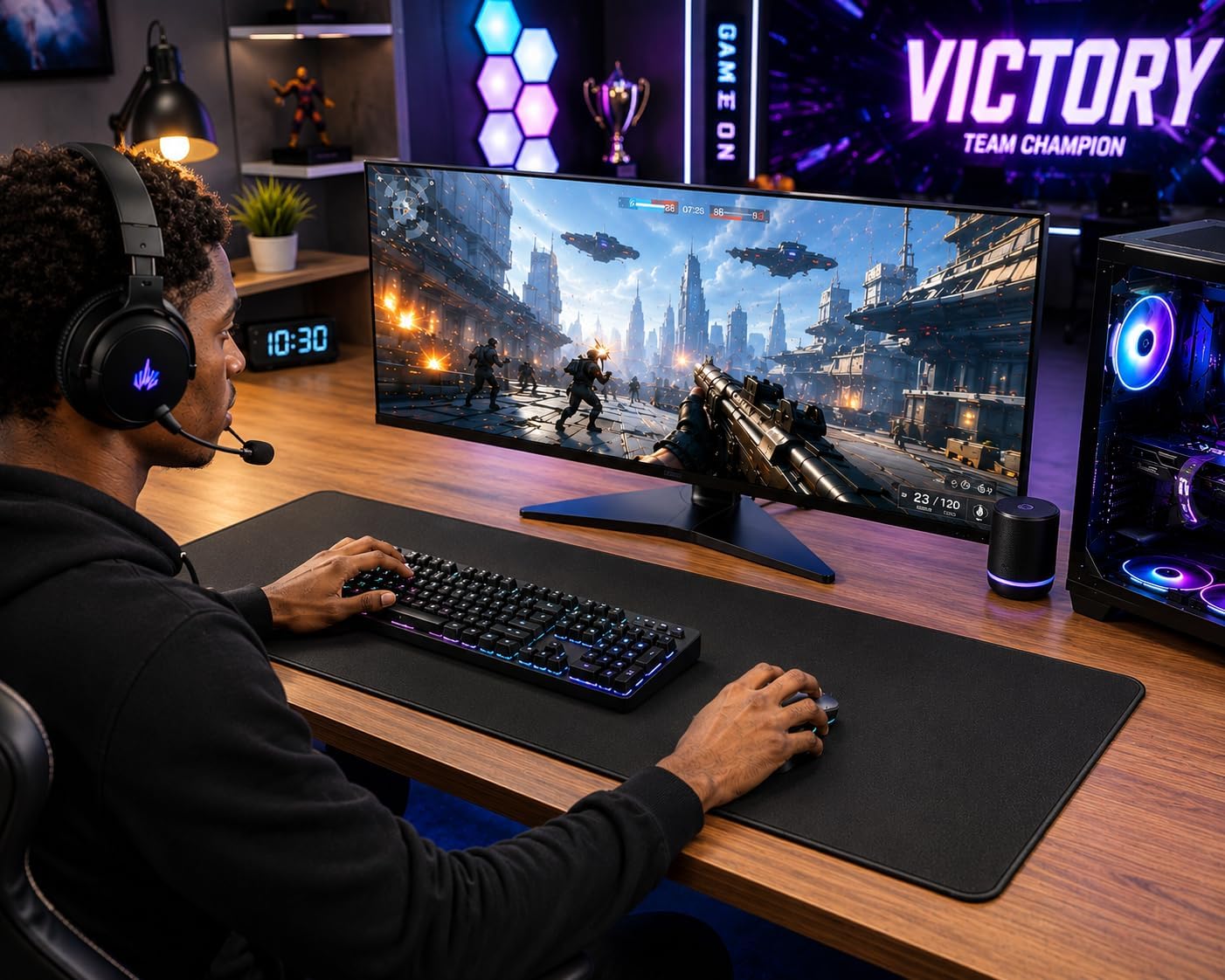 KTRIO Large Gaming Mouse Pad Desk Mat for Gamer, 31.5" x 11.8", Black, XL | Extended Size Design, Superior Micro-Weave Cloth, Non-Slip Rubber Base, Durable Stitched Edges, Water-Resistant Coating
