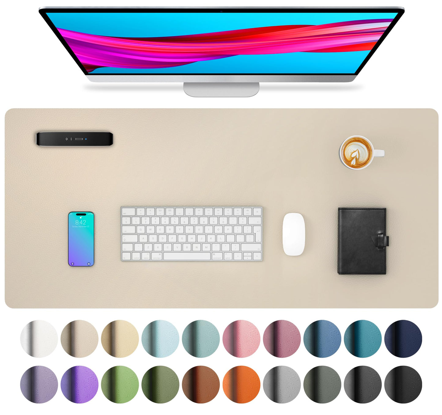 Aothia Non-Slip Waterproof PU Leather Desk Pad Protector for Mouse, Writing Desk, Office, Home, Laptop Blotter, 23.6" x 13.7", Black