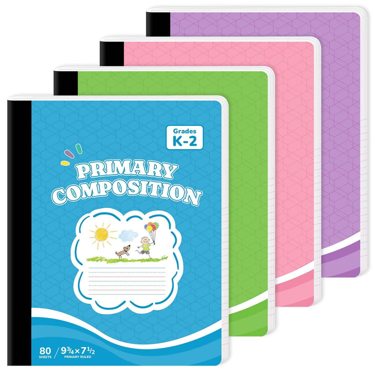 Primary Ruled Composition Notebook K-2, Cute Composition Notebook | 4 Pack 9-3/4" x 7-1/2", 160 Pages (80 Sheets), Pastel Primary Composistion Notebook Perfect for School Office Supplies