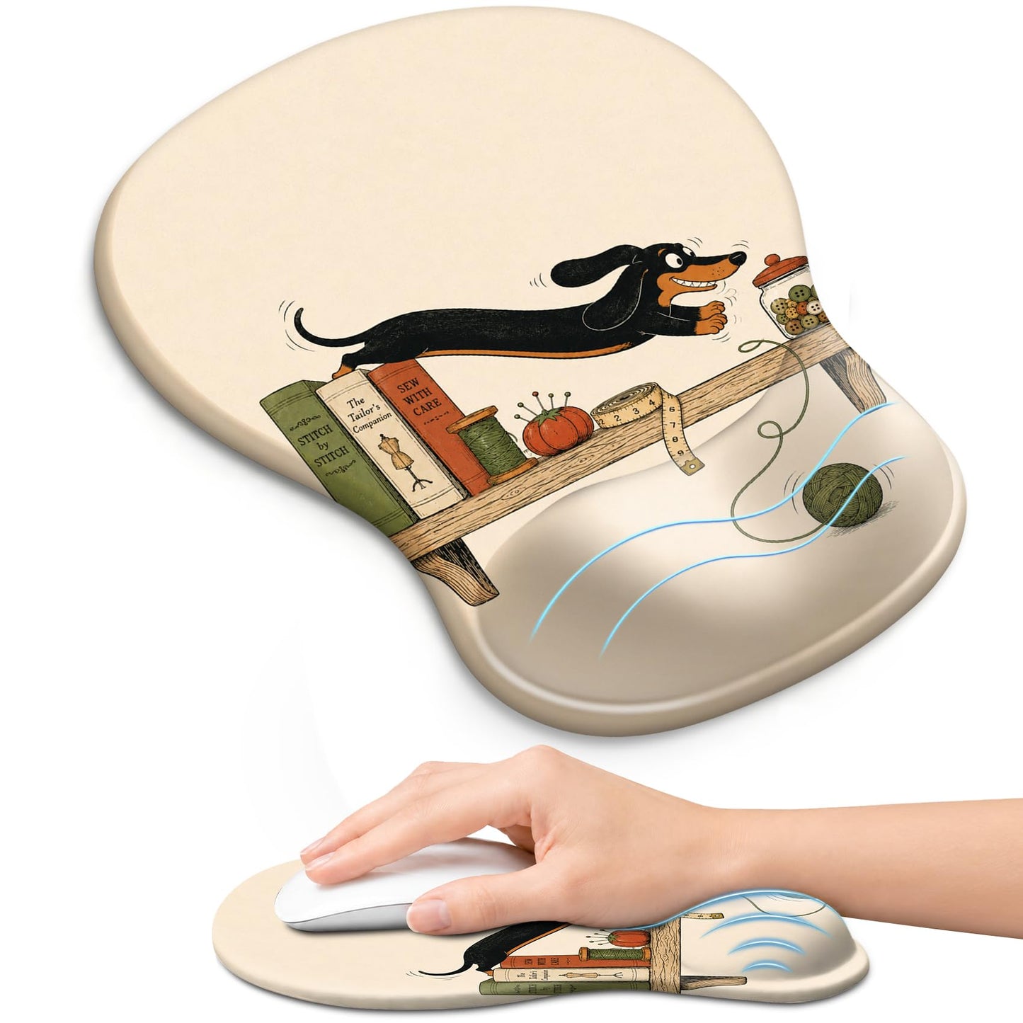 Ergonomic Mouse Pad with Wrist Rest, Gel Wrist Support, Black | 10.2 x 7.6 in Mouse Pad with Smooth Fabric Surface and Non-Slip Rubber Base for Office, Home, Study, and Gaming