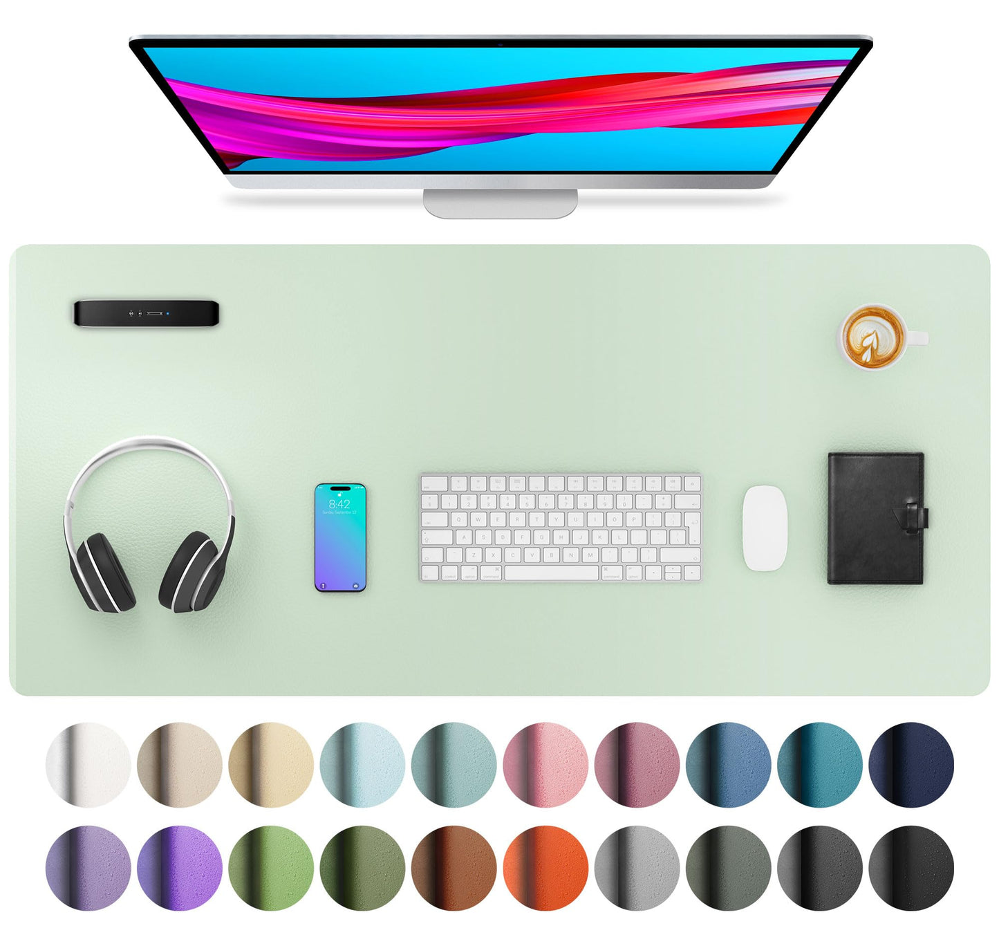 Aothia Non-Slip Waterproof PU Leather Desk Pad Protector for Mouse, Writing Desk, Office, Home, Laptop Blotter, 23.6" x 13.7", Black