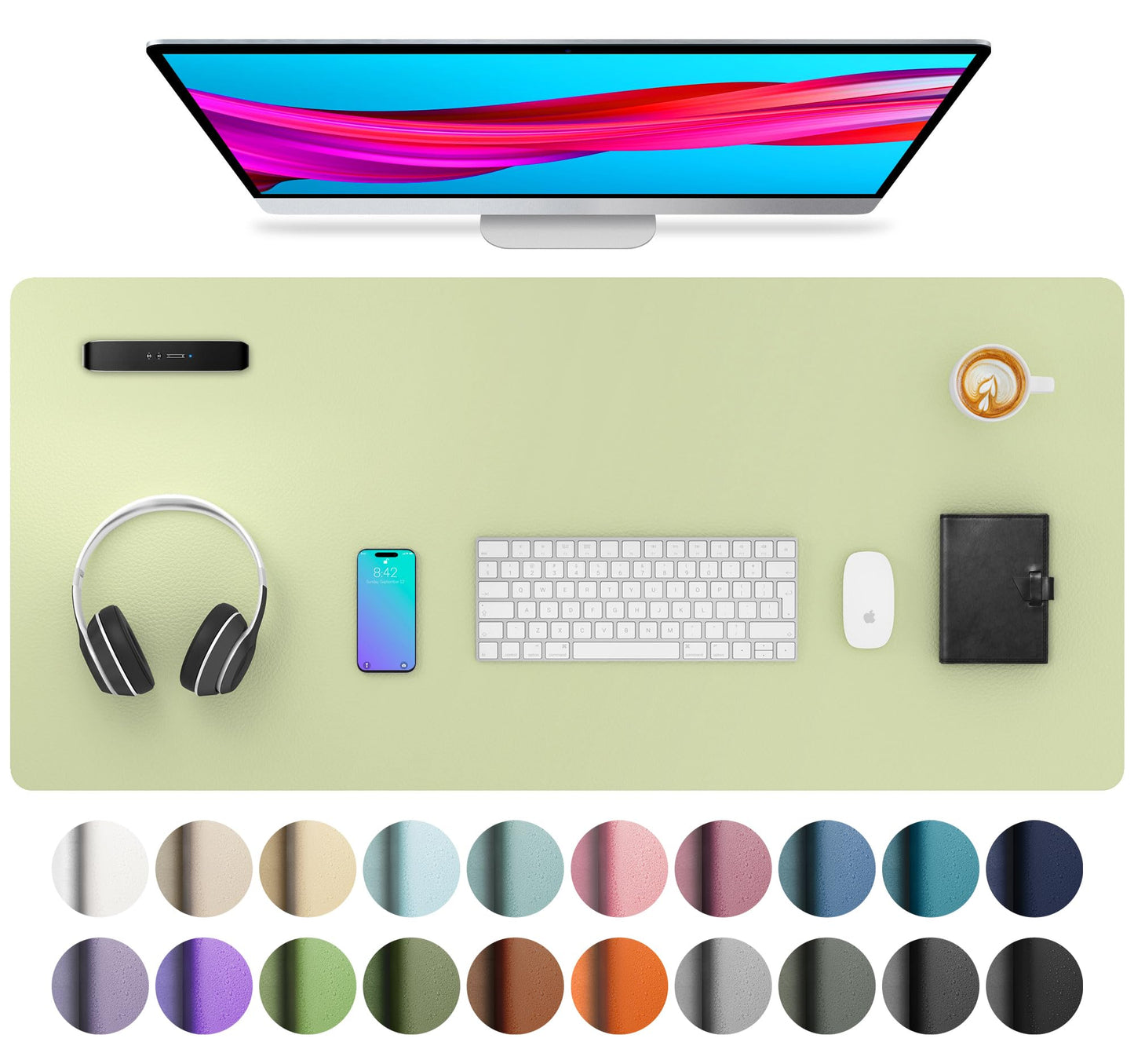 Aothia Non-Slip Waterproof PU Leather Desk Pad Protector for Mouse, Writing Desk, Office, Home, Laptop Blotter, 23.6" x 13.7", Black