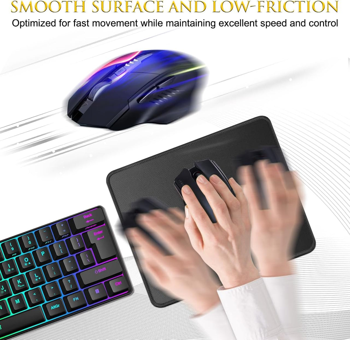 JIKIOU 3 Pack Mouse Pad with Stitched Edge, Perfect Size 10.2x8.3in Black | Anti-Fray, Comfortable Smooth Lycra Surface, Non-Slip Rubber Base, Machine Washable Fade-resistant, Compatible with All Mice