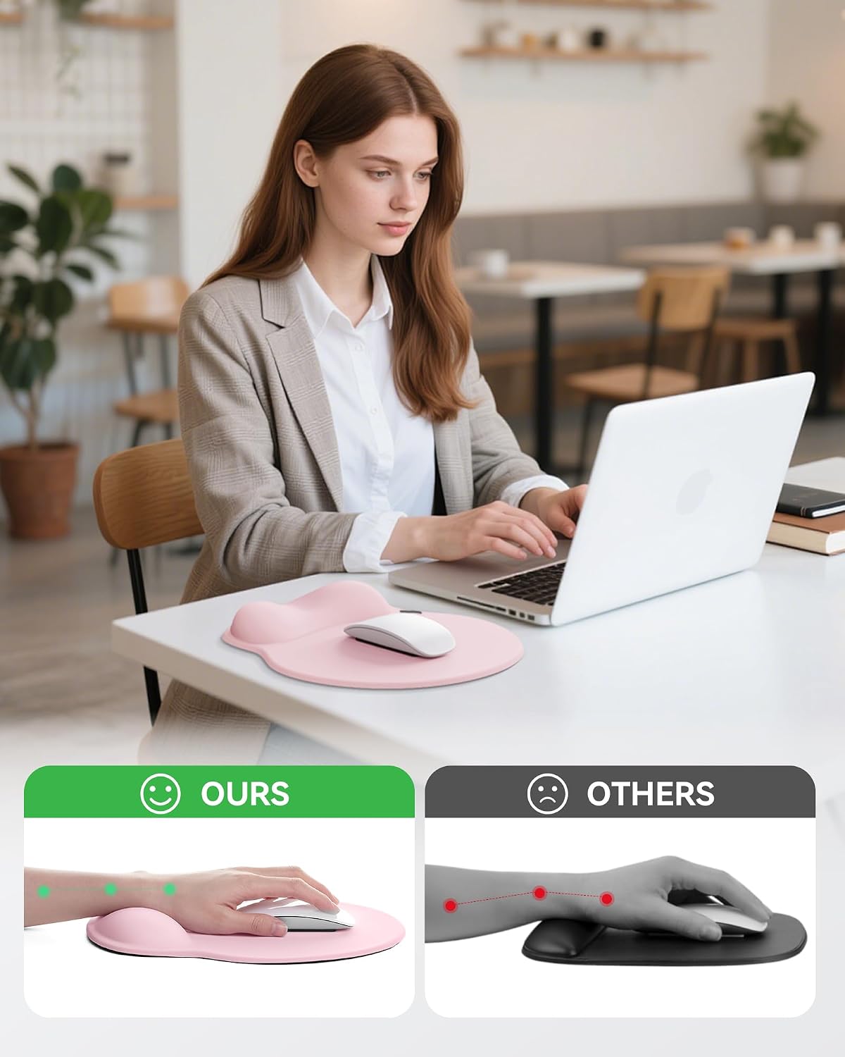 Mouse Pad with Wrist Rest for Desktop Large Ergonomic Mouse Mat(Light Pink) | 10.6''L x 9''W Size, Gel Wrist Support, Non-slip Base, Washable Surface, Laptop Mousepad