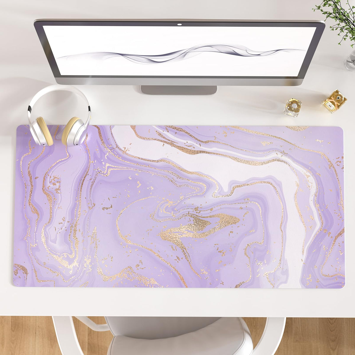 Faux Leather Large Mouse Pad, Office Desk Mat, 31.5"x15.7", Pink Floral | Desk Décor Accessories, Extended Size, Waterproof & Easy to Clean, Smooth Surface, Non Slip Desk Organization