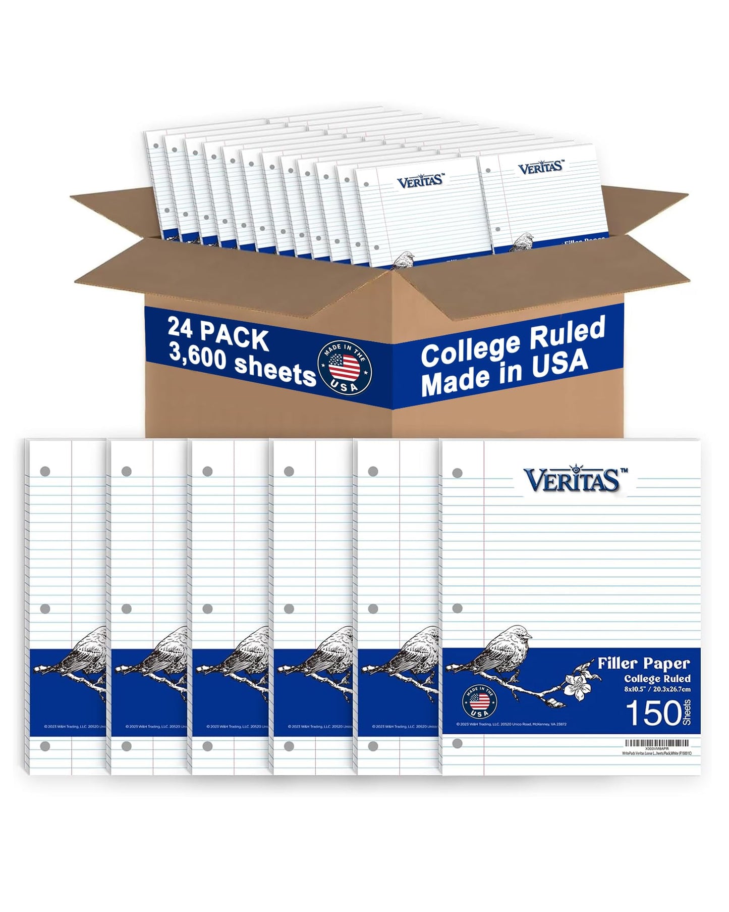 WritePads Wide Ruled Loose Leaf Paper 600 Sheets, 4 Pack Bulk Notebook Paper, 8"x10.5" 3 Hole Punched Binder Fitter Paper, Fits Standard 3-Ring Binders, Ink Bleed Resistant, Made in USA