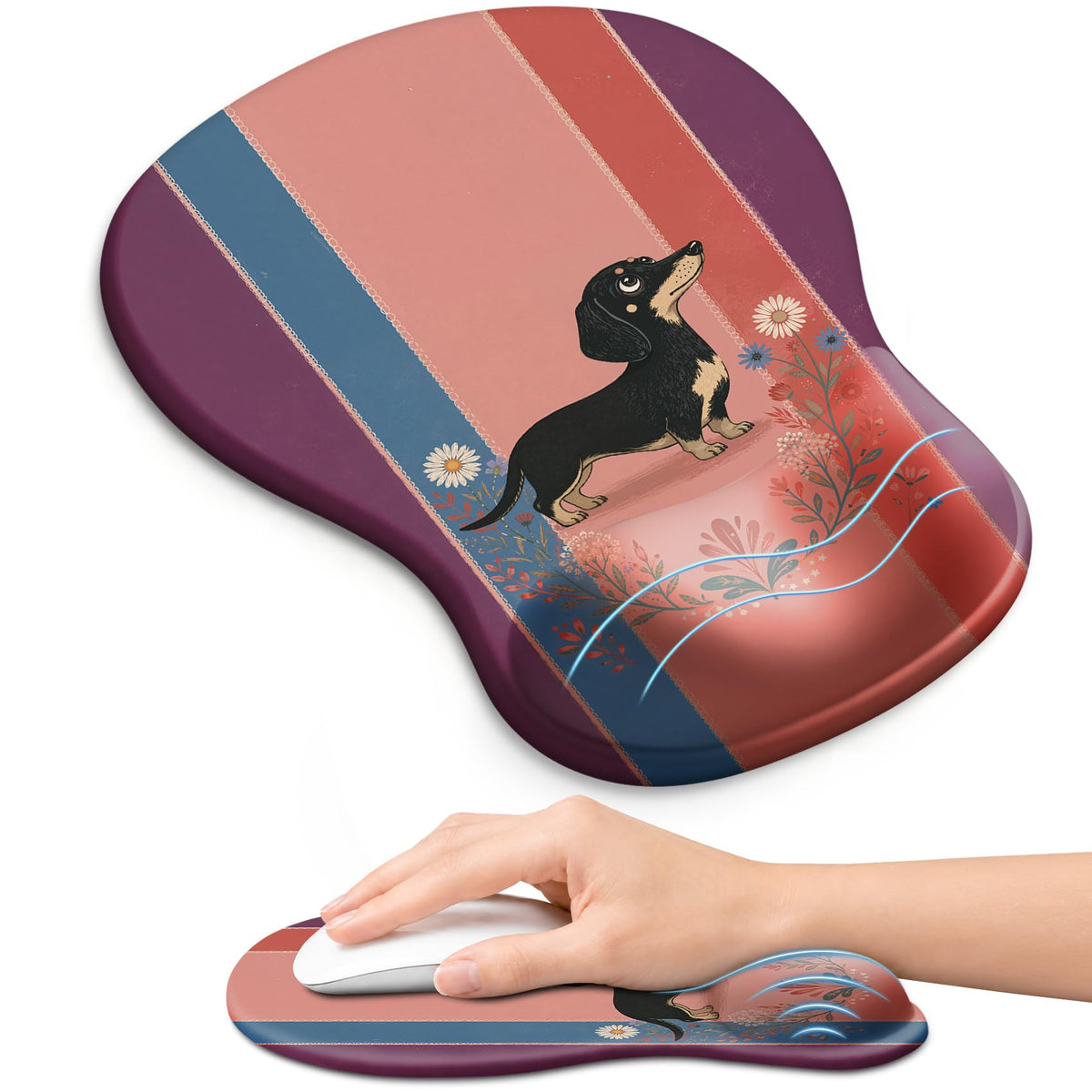 Ergonomic Mouse Pad with Wrist Rest, Gel Wrist Support, Black | 10.2 x 7.6 in Mouse Pad with Smooth Fabric Surface and Non-Slip Rubber Base for Office, Home, Study, and Gaming