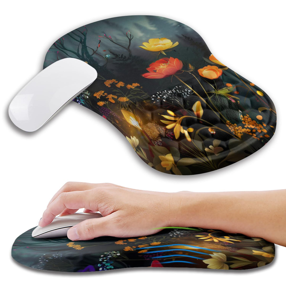 Ergonomic Mouse Pad Wrist Support with Memory Foam Massage Bulge, Carpal Tunnel Pain Relief Mousepad Wrist Rest for Mouse(12x8 inch, Black)