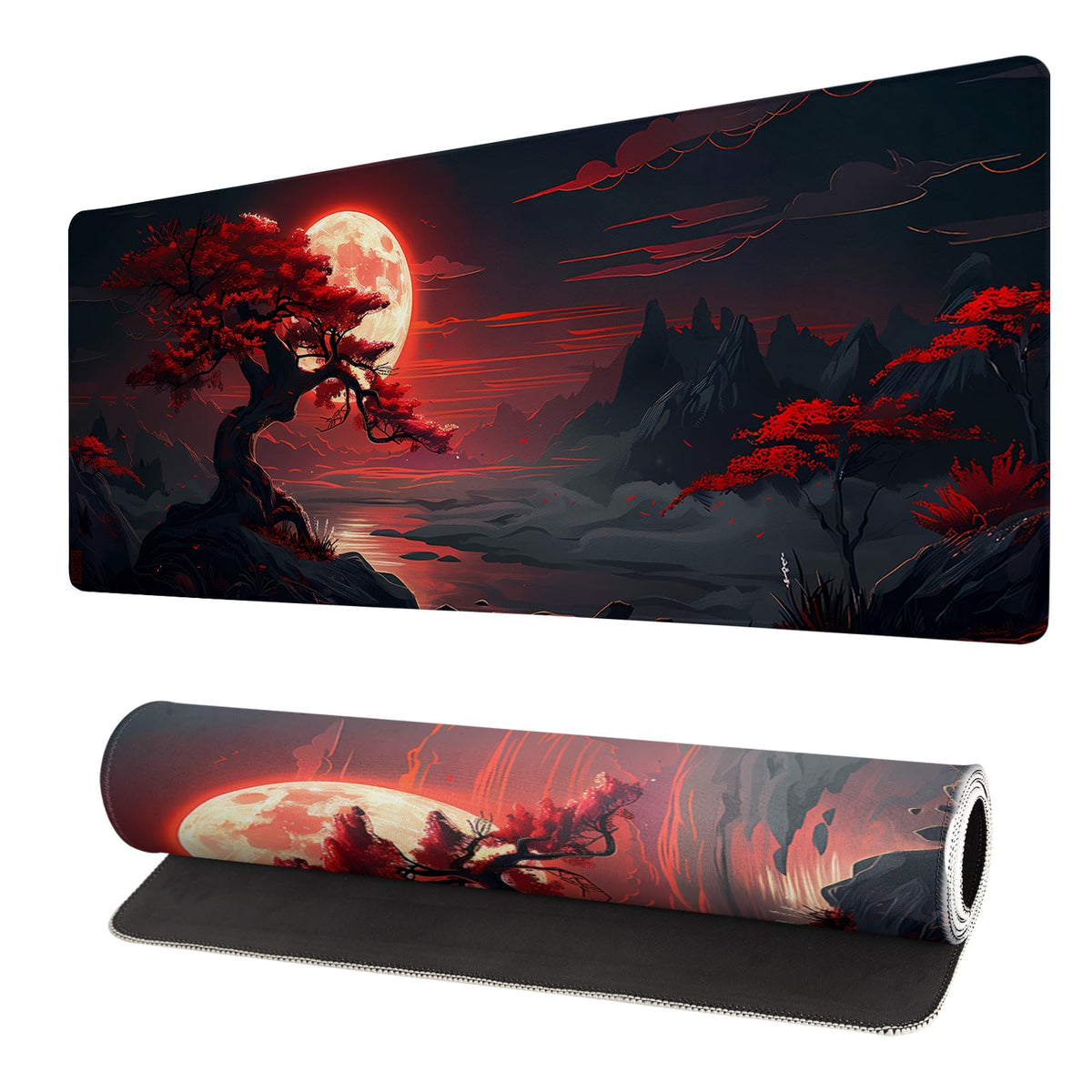 Japanese Mouse Pad, Large Japanese Desk Mat, XL Anime Gaming Keyboard Mat, Non-Slip Rubber Base, Big Extended Desk Protector for Home Office, 31.5”x11.8”
