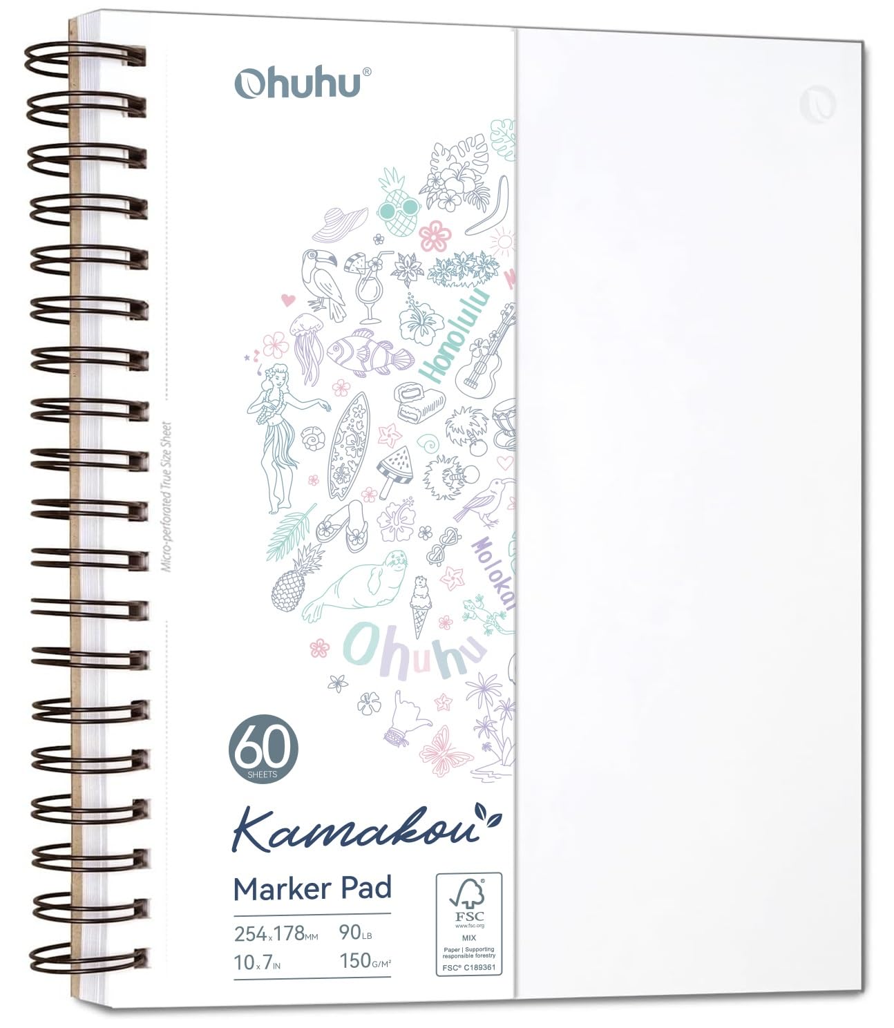 Ohuhu 8.3"x8.3" Double-Sided Bleedproof Marker Pad Art Sketchbook 60 Sheets | Square Sketch Book - 90 LB/150 GSM Smooth Drawing Paper - 60 Sheets/120 Pages - Spiral-Bound Sketch Pad for Alcohol Markers