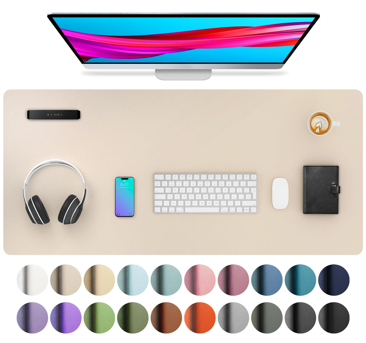 Aothia Non-Slip Waterproof PU Leather Desk Pad Protector for Mouse, Writing Desk, Office, Home, Laptop Blotter, 23.6" x 13.7", Black