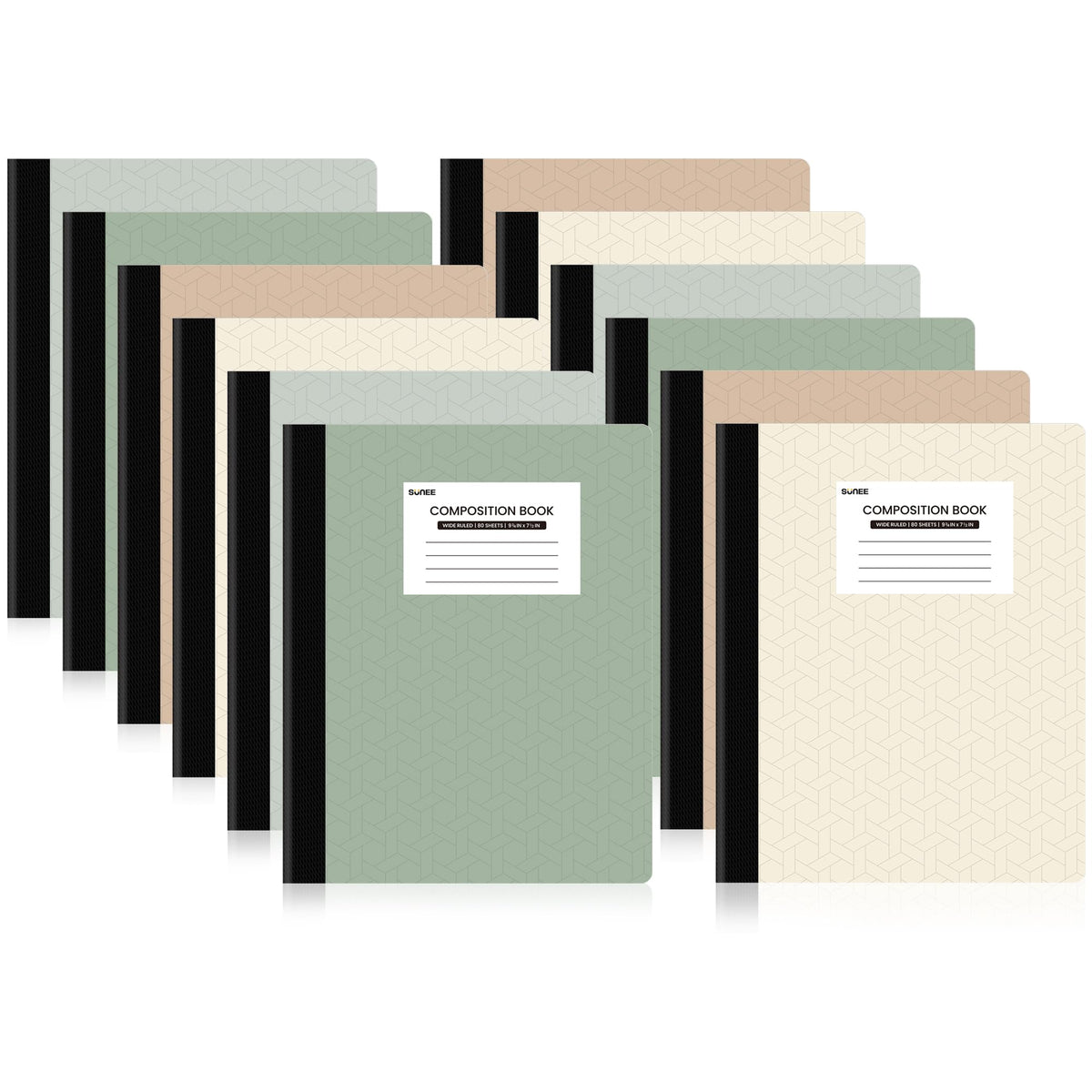 SUNEE Composition Notebooks - Wide Ruled Paper, 4 Pack Composition Book, 9 3/4" x 7 1/2", 80 Sheets/160 Pages, Assorted Colors, School & Office Supplies