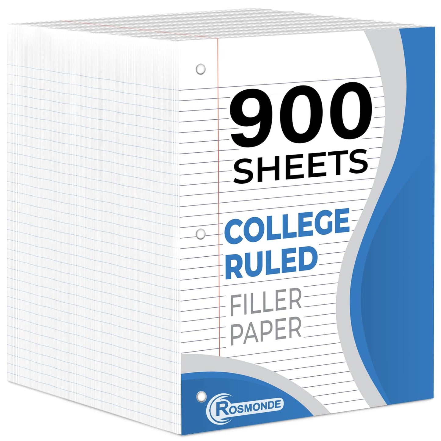 450 Sheets Loose Leaf Paper, 3 Pack, College Ruled Filler Paper | Bulk Office Filler Paper, 8" x 10.5", 3 Hole Punched, 150 Sheets/Pack, College Ruled Notebook Paper for Binder, White