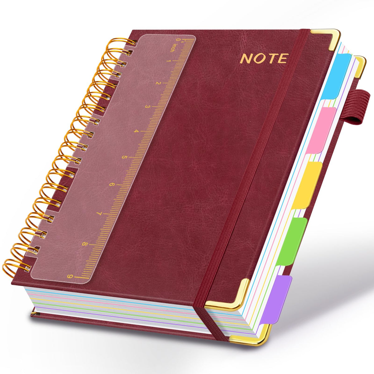 Hardcover Spiral Notebooks for Work 8''x 10'', 300 Pages 5 Subject Notebook with Dividers & Tabs, B5 Spiral Journal for Women, College Ruled Notebooks for School Note-Taking (Rose Purple)