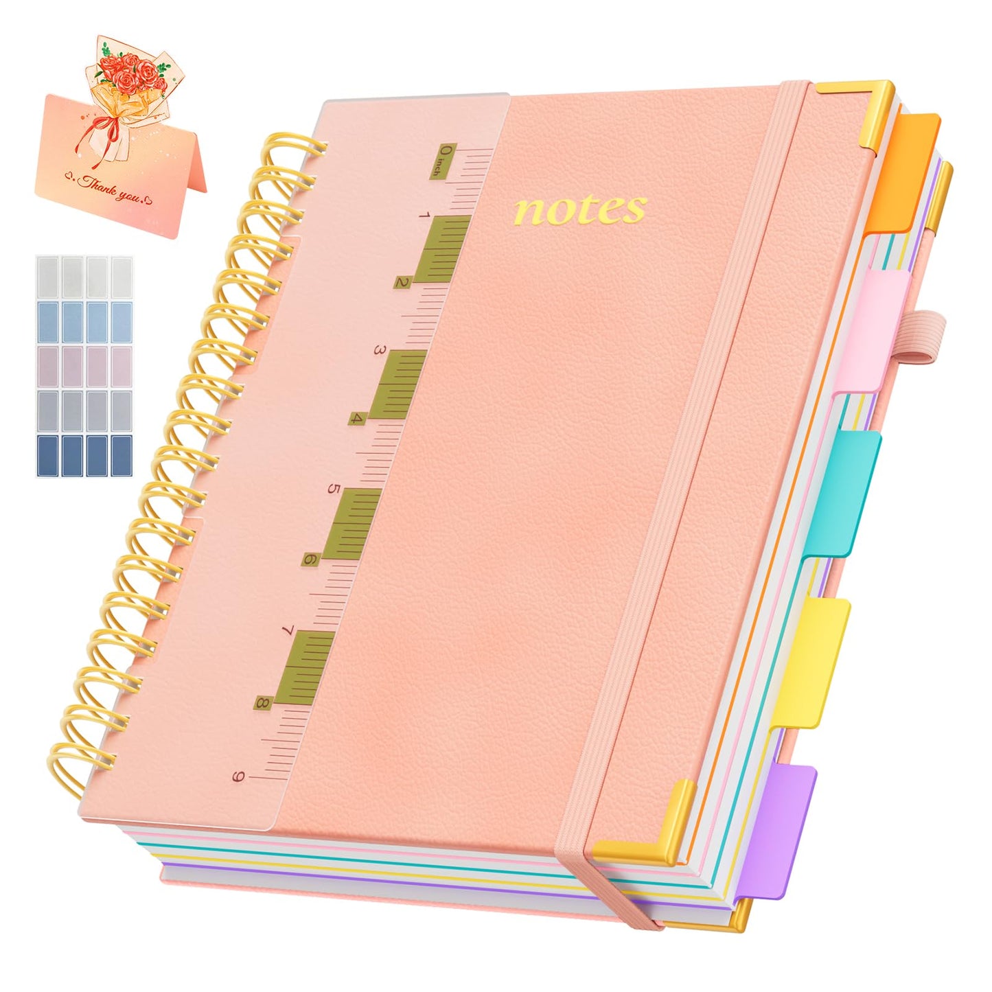 Line Hardcover Spiral Notebook with Removable Dividers Tabs & Ruler, 5 Subject Notebook College Ruled, 300 Page, Large 8"x10" B5 Notebooks for Work School, Lined Journal for Women & Men, Purple