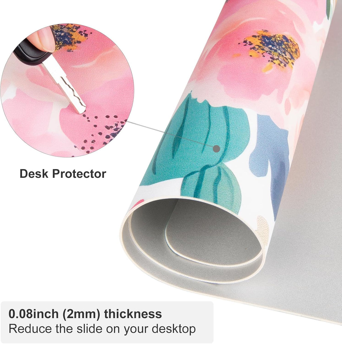 Faux Leather Large Mouse Pad, Office Desk Mat, 31.5"x15.7", Pink Floral | Desk Décor Accessories, Extended Size, Waterproof & Easy to Clean, Smooth Surface, Non Slip Desk Organization