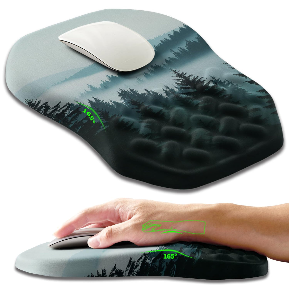 Ergonomic Slope Mouse Pad Wrist Support, Wrist Rest Mousepad for Carpal Tunnel Pain Relief with Massage Bulge and Slow Rebound Memory Foam (12x8 inch, Black)