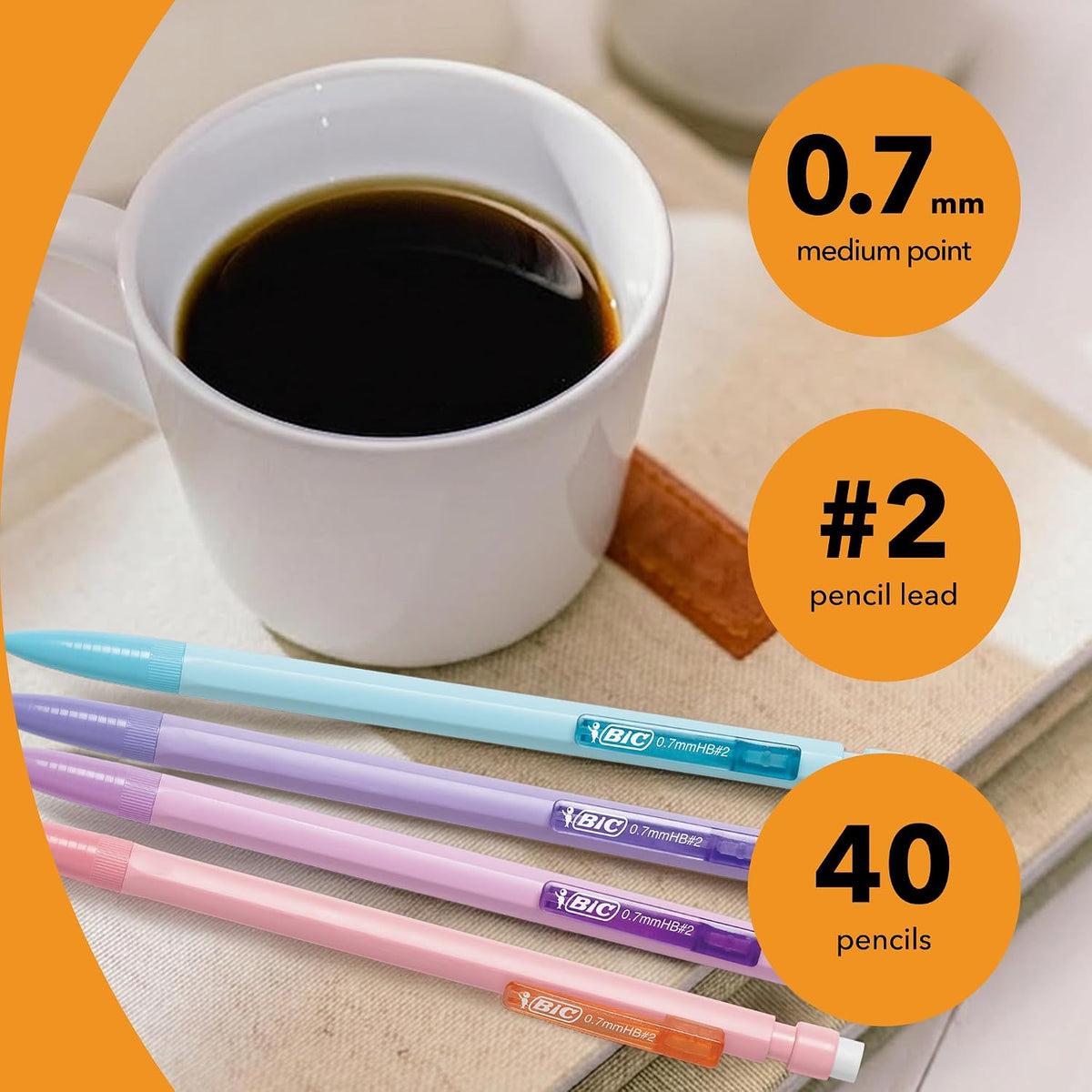 BIC Xtra-Smooth Mechanical Pencils, 0.7 mm Medium Point, 40-Count | No. 2 Lead Resists Smudging and Erases Cleanly, Smooth Reliable Writing, Pastel Barrels, Bulk Pack for Students and Teachers