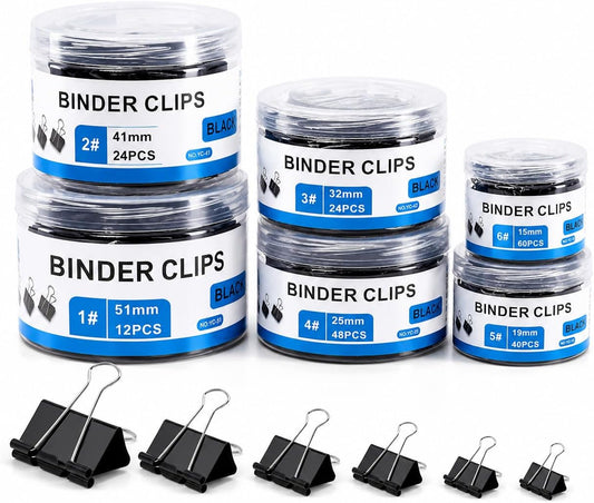 208PCS Binder Clips Assorted Sizes, Paper Clamps 6 Sizes, Office Supplies | Extra Large Medium Small Mini Micro, Meta Blinder Paper Clamps, for Office Supplies, Home, School