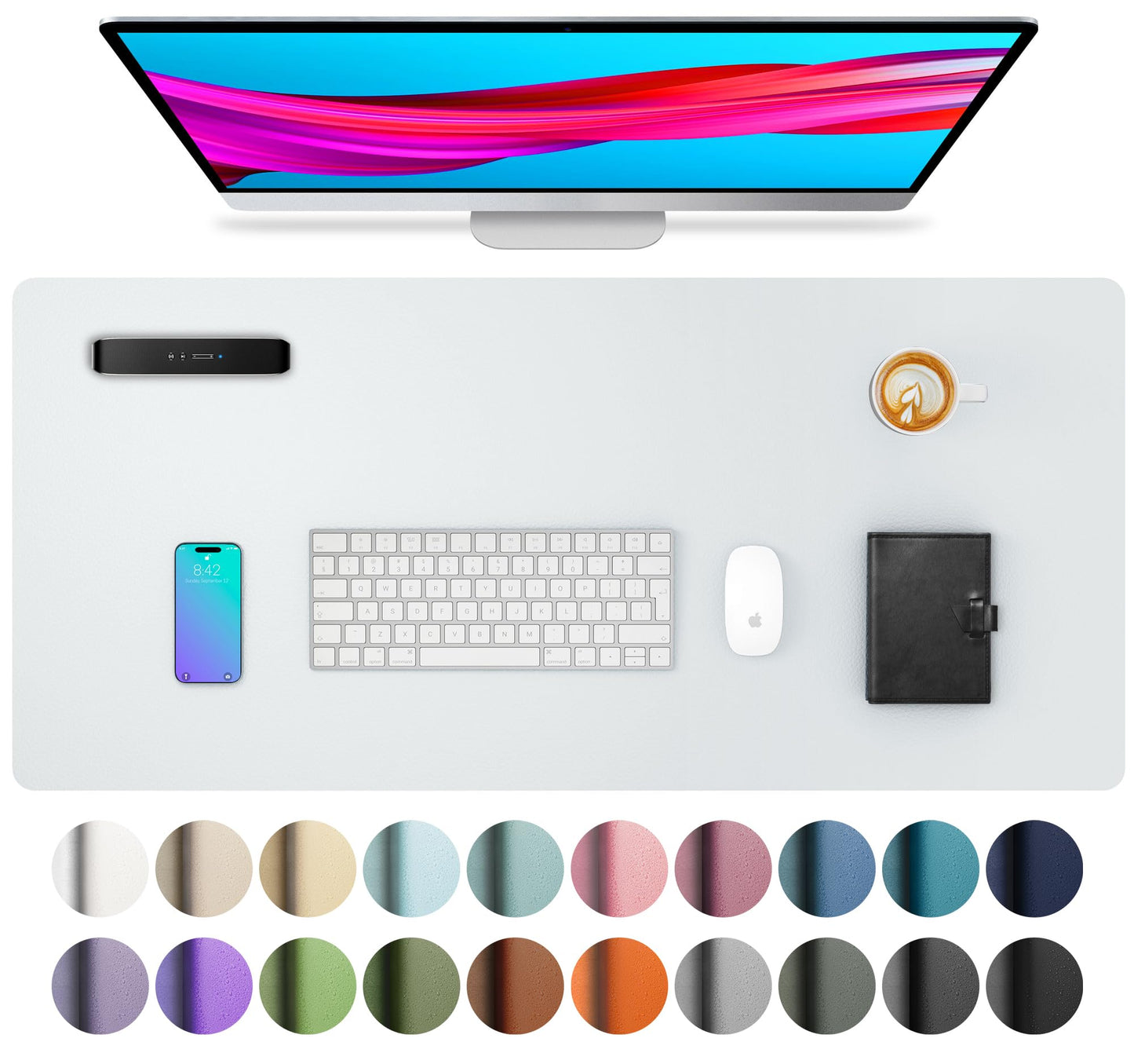 Aothia Non-Slip Waterproof PU Leather Desk Pad Protector for Mouse, Writing Desk, Office, Home, Laptop Blotter, 23.6" x 13.7", Black