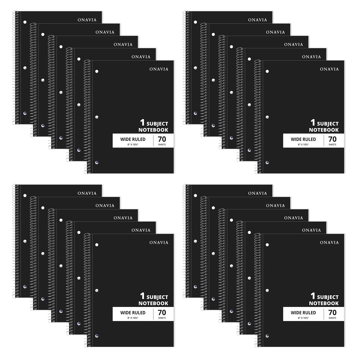 ONAVIA Pink 1 Subject Spiral Notebook Wide Ruled 5 Pack, 140 Pages | 70 Sheets, 7.5 x 10.5 in, 3-Hole Punched, School Notebook, Wide Ruled Paper, Study, Students