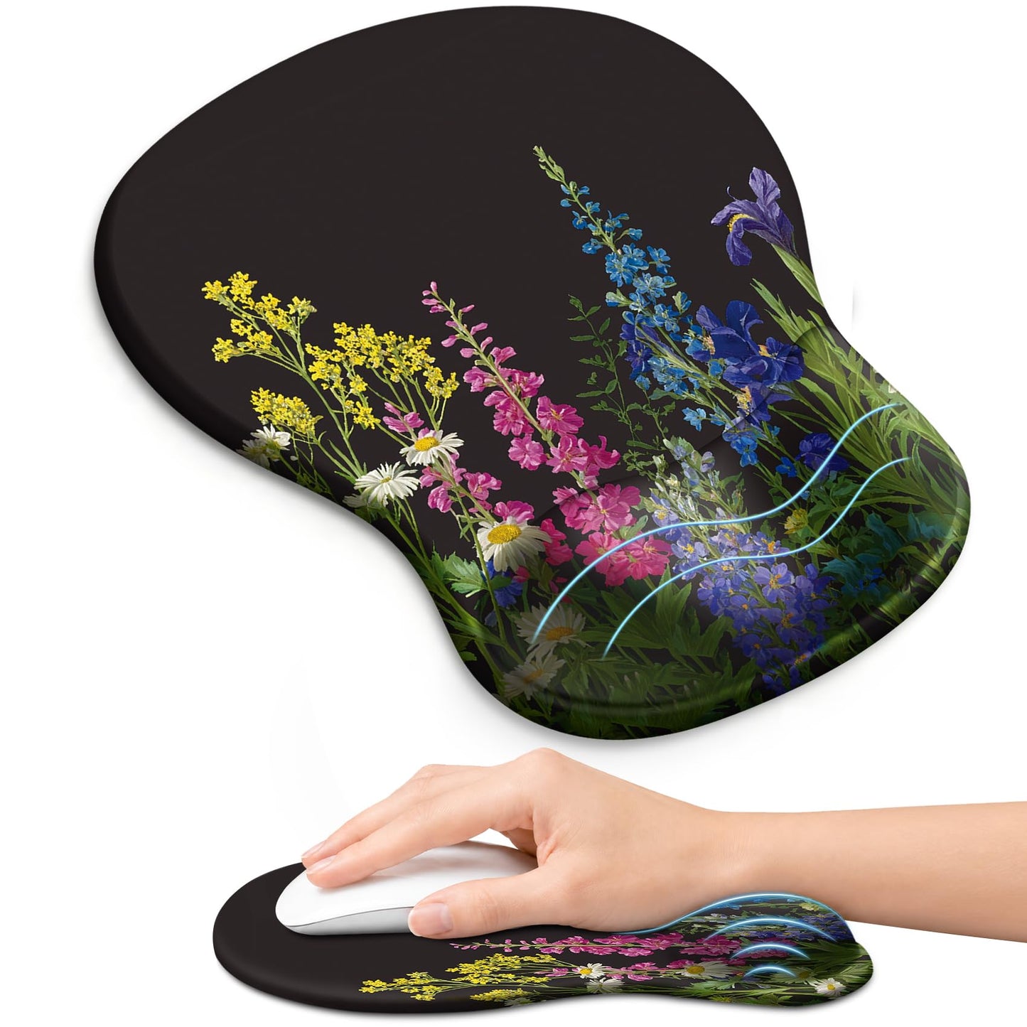 Ergonomic Mouse Pad with Wrist Rest, Gel Wrist Support, Black | 10.2 x 7.6 in Mouse Pad with Smooth Fabric Surface and Non-Slip Rubber Base for Office, Home, Study, and Gaming