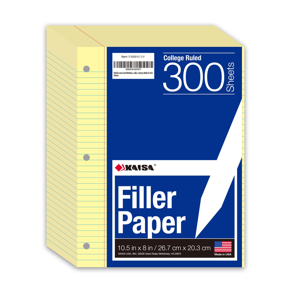 Kaisa Graph Paper Filler Paper USA-Made Bulk Wholesale Available 3 Pack 4x4 Quad Rule 3-Hole Punched Loose Leaf Paper 8x10.5 Filler Paper for 3-Ring Binder, 150 Sheets/Pack