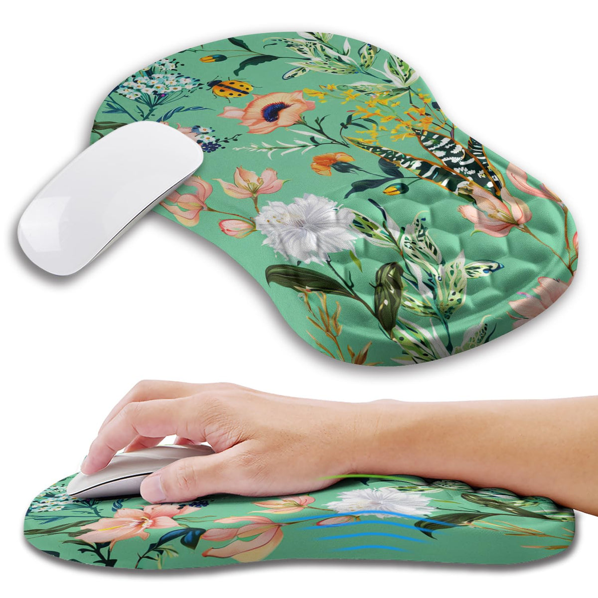 Ergonomic Mouse Pad Wrist Support with Memory Foam Massage Bulge, Carpal Tunnel Pain Relief Mousepad Wrist Rest for Mouse(12x8 inch, Black)