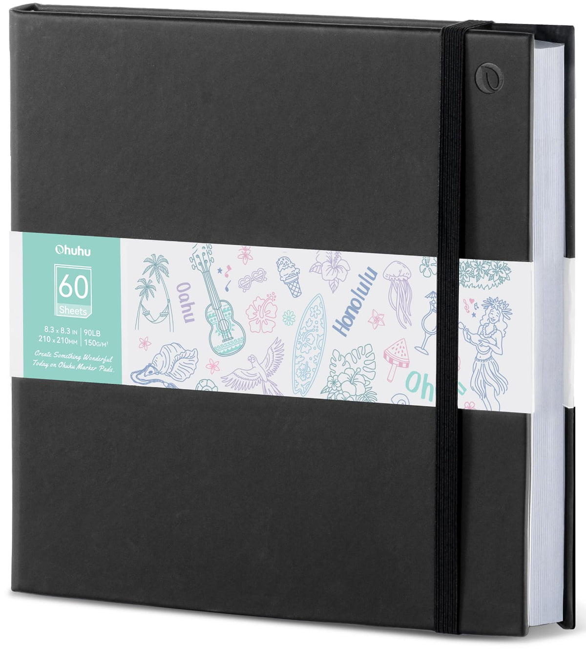 Ohuhu 8.3"x8.3" Double-Sided Bleedproof Marker Pad Art Sketchbook 60 Sheets | Square Sketch Book - 90 LB/150 GSM Smooth Drawing Paper - 60 Sheets/120 Pages - Spiral-Bound Sketch Pad for Alcohol Markers