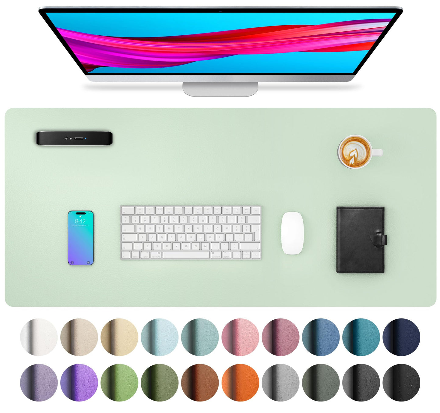 Aothia Non-Slip Waterproof PU Leather Desk Pad Protector for Mouse, Writing Desk, Office, Home, Laptop Blotter, 23.6" x 13.7", Black