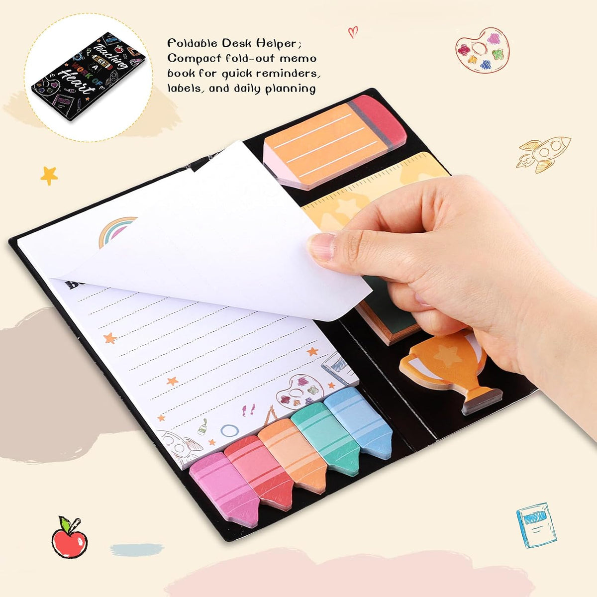 BESARME Teacher Sticky Notes Set with 2 Pens Teacher Supplies Accessories | Back to School Gifts for Teachers, First Day of School Teacher Gifts, Lesson Planning Grading, Classroom Office Reminders
