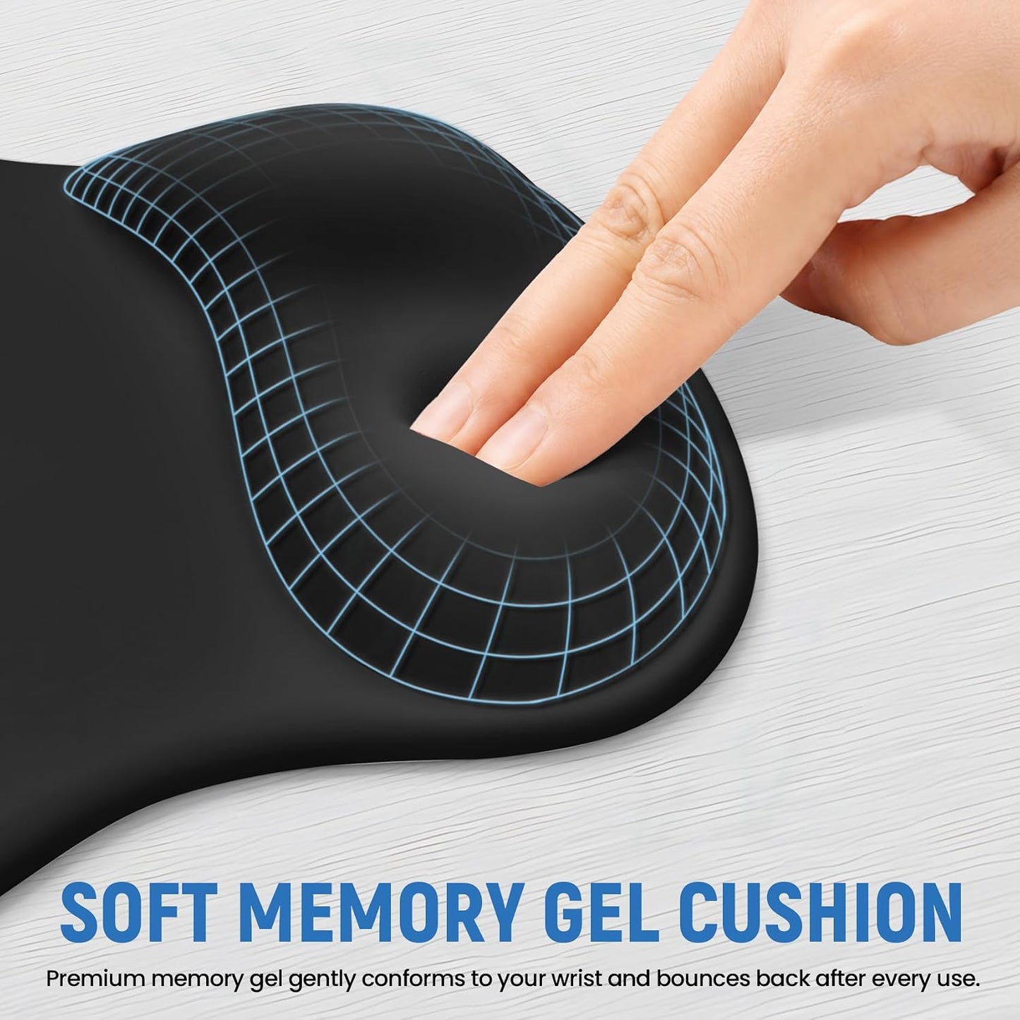Ergonomic Mouse Pad with Wrist Rest, Gel Wrist Support, Black | 10.2 x 7.6 in Mouse Pad with Smooth Fabric Surface and Non-Slip Rubber Base for Office, Home, Study, and Gaming