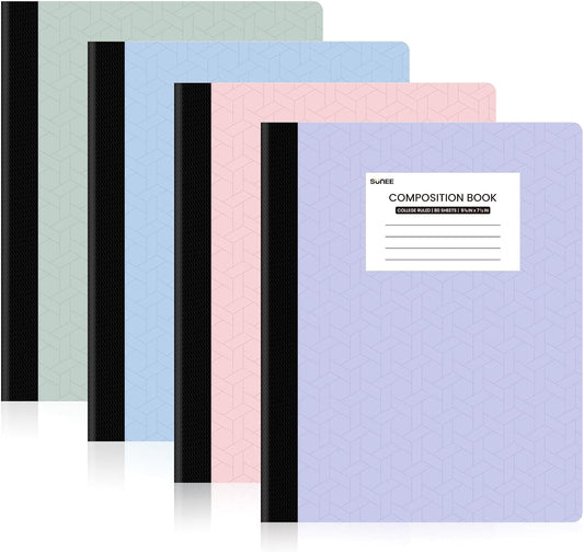 SUNEE Composition Notebooks - College Ruled Paper, 4 Pack Composition Book, 9 3/4" x 7 1/2", 80 Sheets/160 Pages, Assorted Colors, School, College & Office Supplies