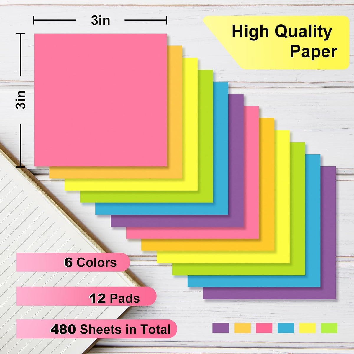 OHOME Sticky Notes - 12 Pads, 3”x3” - Colorful Self-Stick Post Notes Bulk - Office Desk Accessories | Teacher Classroom Must Haves,Aesthetic School Supplies for Home,Back to School Essential