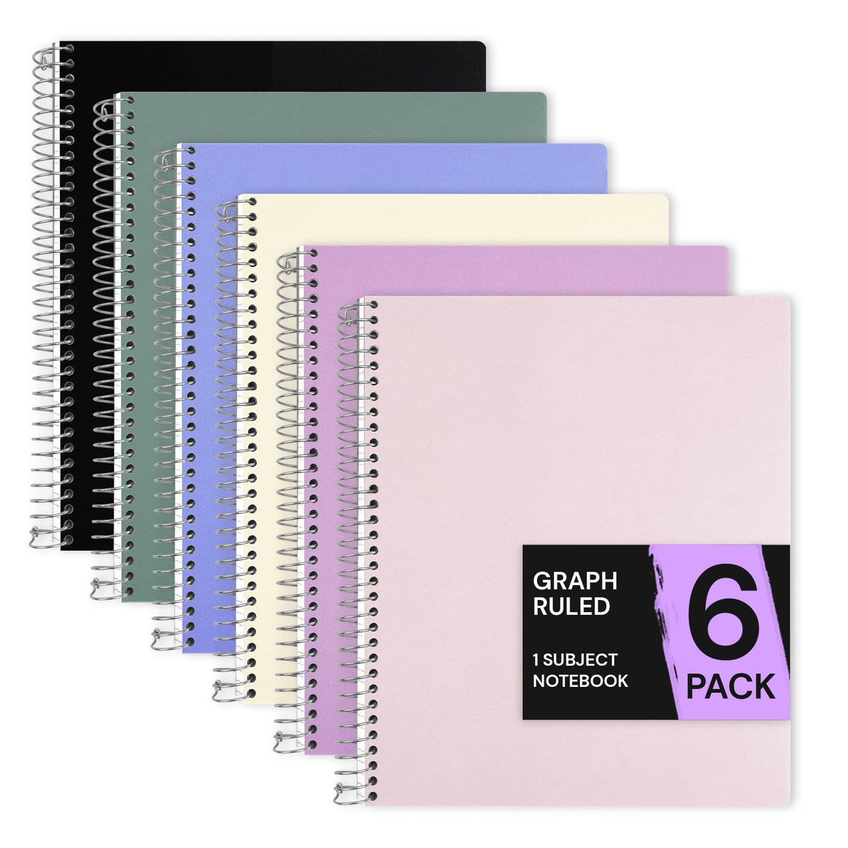 ONAVIA 1 Subject Graph Paper Spiral Notebook 5 Pack, 140 Pages, Assorted | 70 Sheets, 8 x 10.5 in, 3-Hole Punched, Graph Notebook, Grid Paper, School Notebook, Study