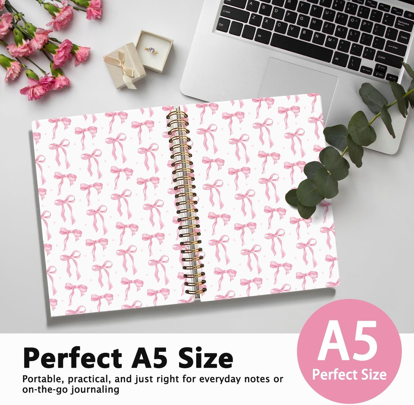 Cute Pink Bow Journal for Teen Girls & Women, Cute School Supplies - Cute Preppy Bow Stuff Birthday Gifts for Women Girls, Coquette Stuff Pink Bow Bible Hardcover Spiral Notebook 5.5x8.3