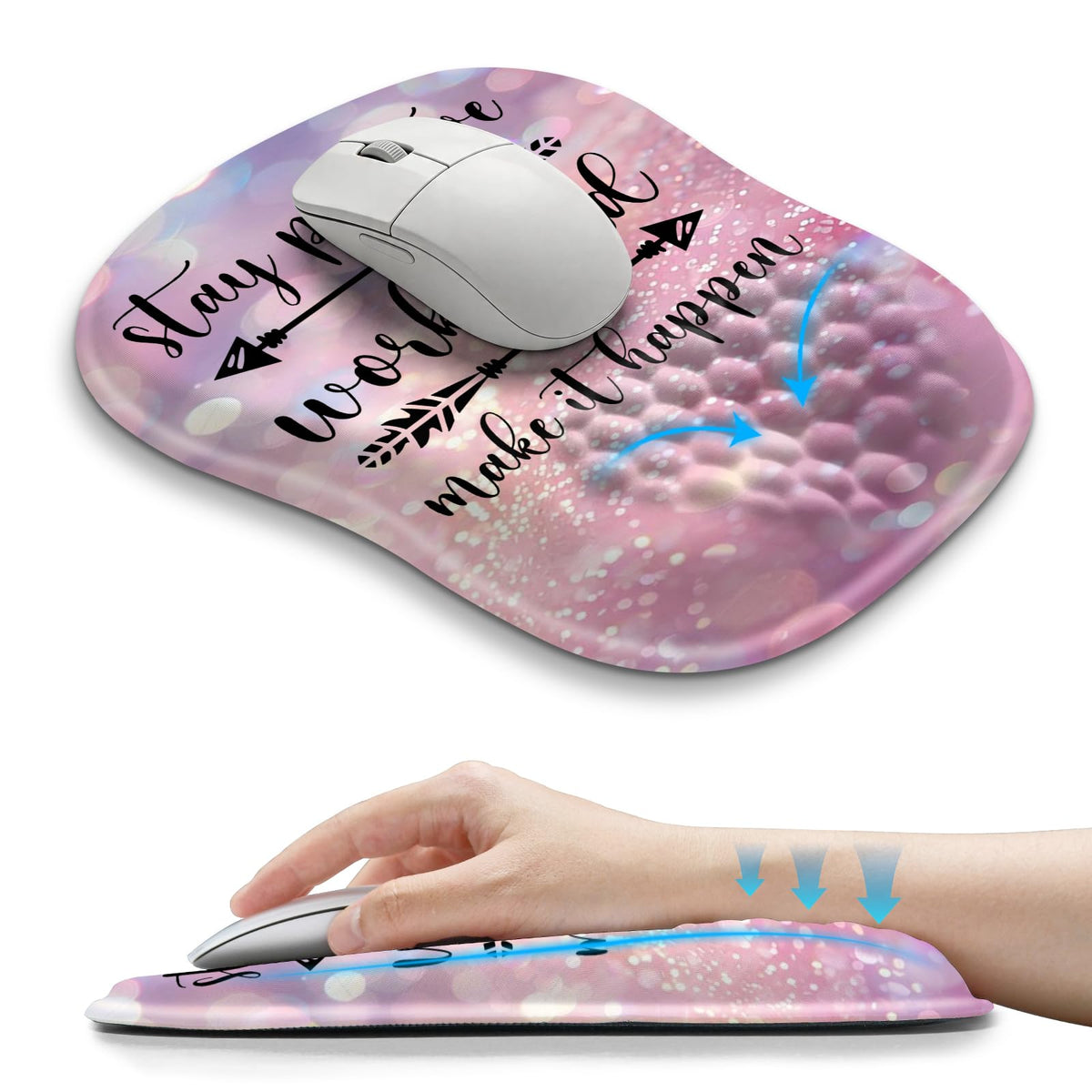 Hokafenle Ergonomic Wrist-hugging Mouse Pad Wrist Support, U-shaped Holding Wrist Rest Mousepad for Carpal Tunnel Pain Relief with Cushioned Memory Foam Slope Massage Bulge (Classic 10.2x8.3 in,Black)