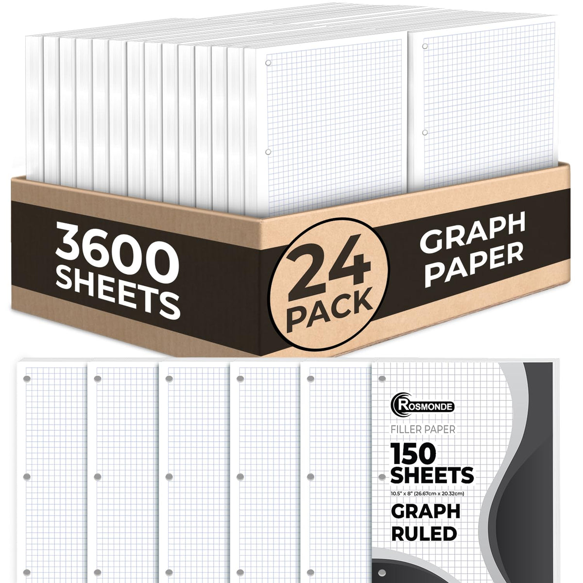 450 Sheets Loose Leaf Paper, 3 Pack, College Ruled Filler Paper | Bulk Office Filler Paper, 8" x 10.5", 3 Hole Punched, 150 Sheets/Pack, College Ruled Notebook Paper for Binder, White