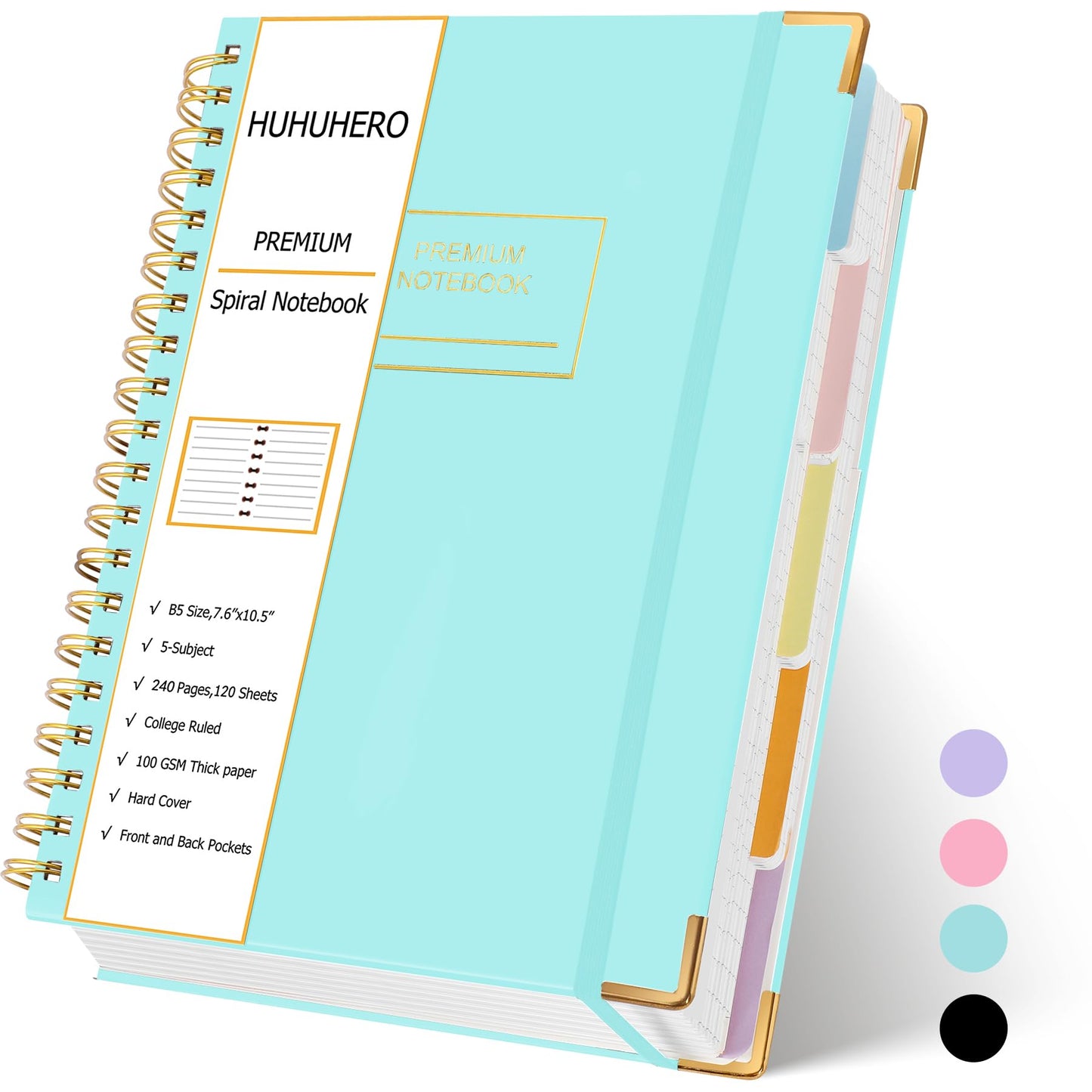 5 Subject Notebook with Dividers, Lined Spiral Journal, 7.6" x 10.5", Pink | 240 Page, B5 Aesthetic Writing Journals for Women, Hardcover Notebooks for Work Note Taking, College Essentials