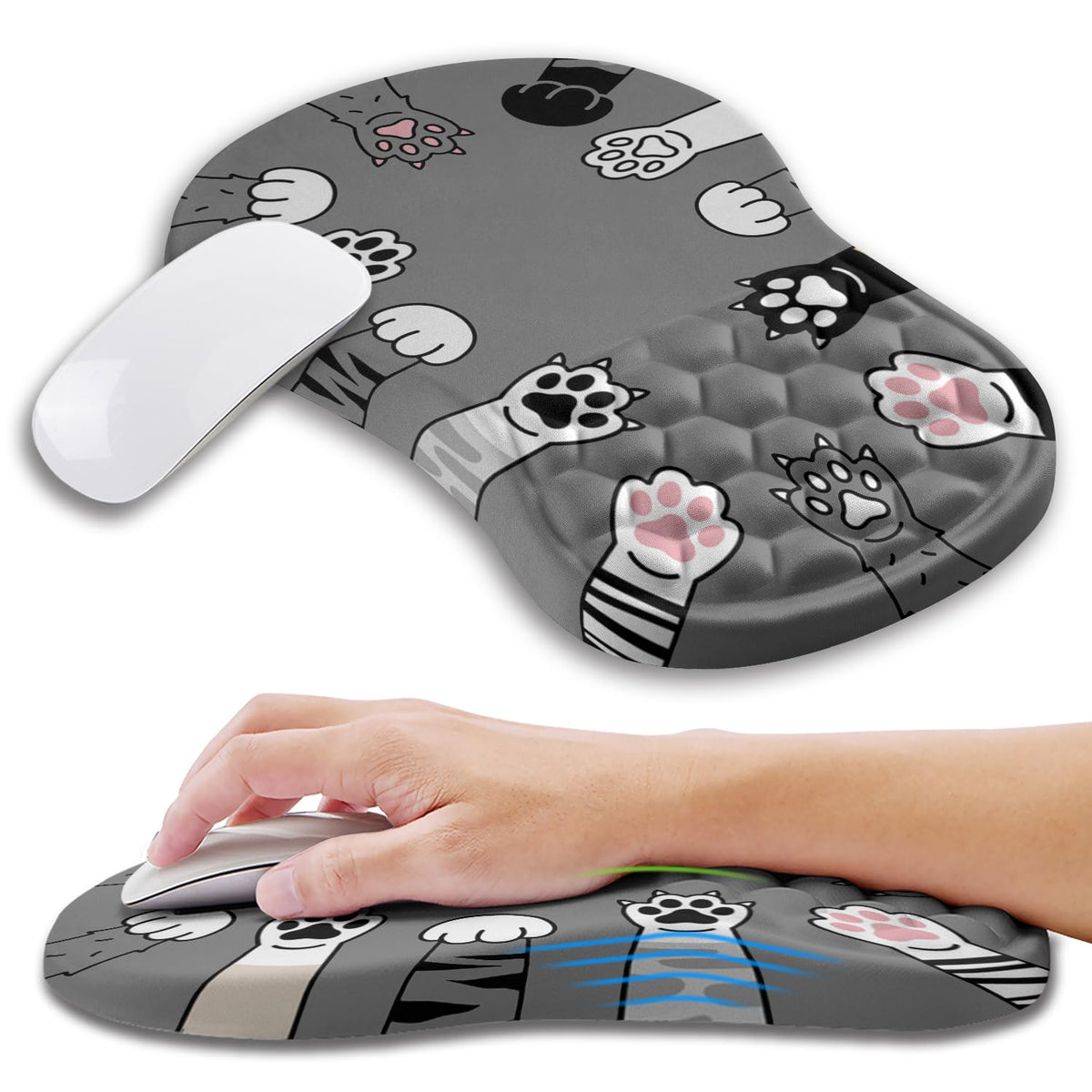 Ergonomic Mouse Pad Wrist Support with Memory Foam Massage Bulge, Carpal Tunnel Pain Relief Mousepad Wrist Rest for Mouse(12x8 inch, Black)