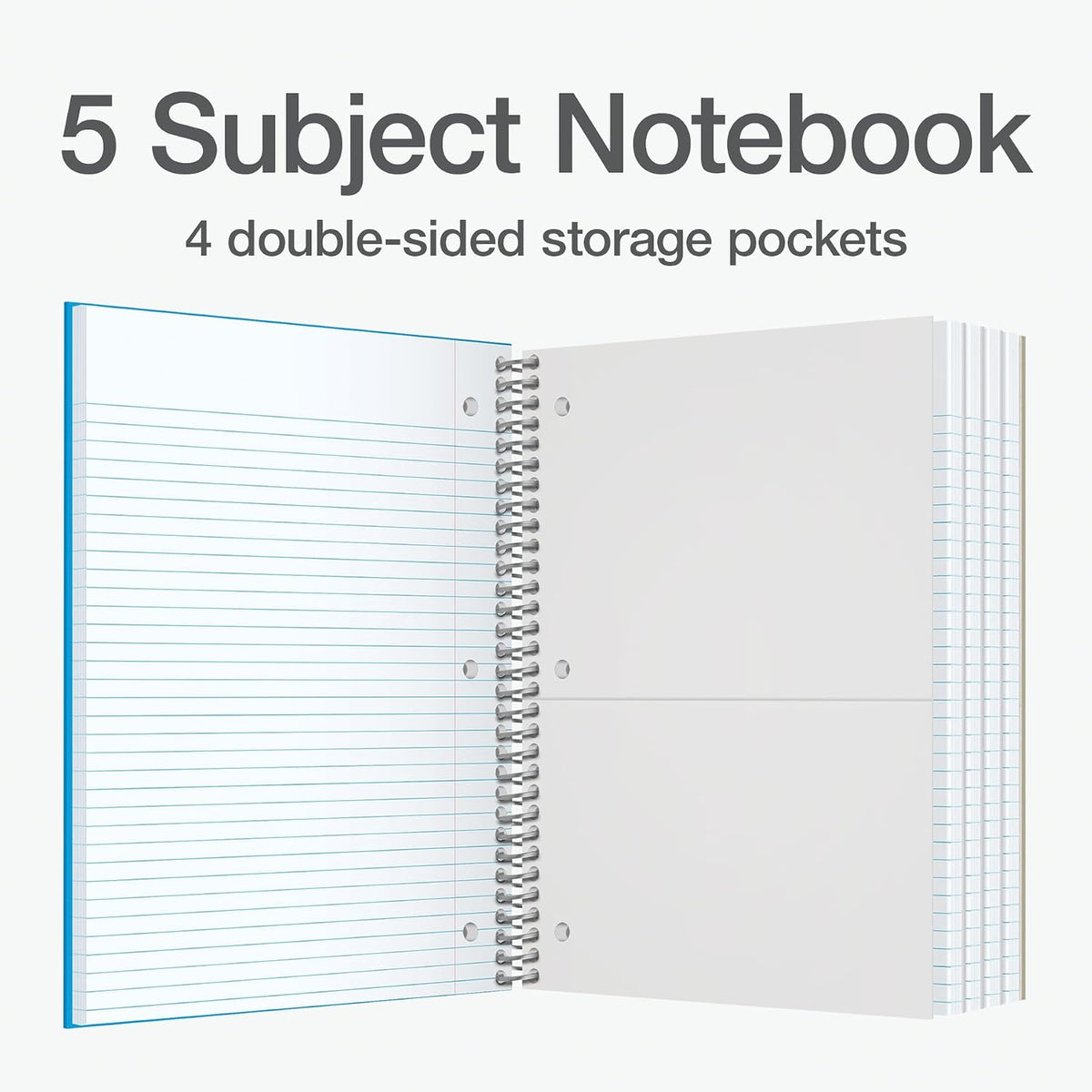Oxford 5 Subject Spiral Notebook, Notebooks for School, Plastic Covers, Back to School Supplies, College Ruled, 200 Sheets, 1 Pack, Bright Blue (1009294)