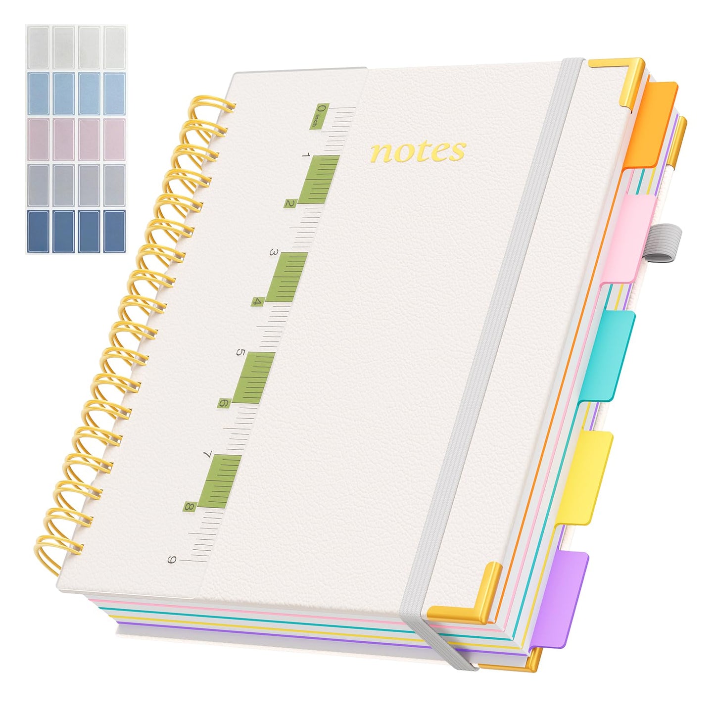 Line Hardcover Spiral Notebook with Removable Dividers Tabs & Ruler, 5 Subject Notebook College Ruled, 300 Page, Large 8"x10" B5 Notebooks for Work School, Lined Journal for Women & Men, Purple