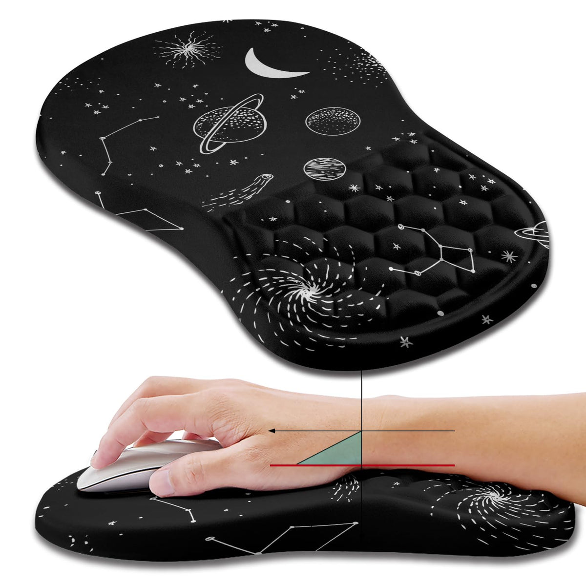 Hokafenle Ergonomic Mouse Pad Wrist Support, Wrist Rest Mousepad for Carpal Tunnel Pain Relief with Integrated Memory Foam Slope Massage Bulge (11.8x7.9 inch,Topographic Contour)
