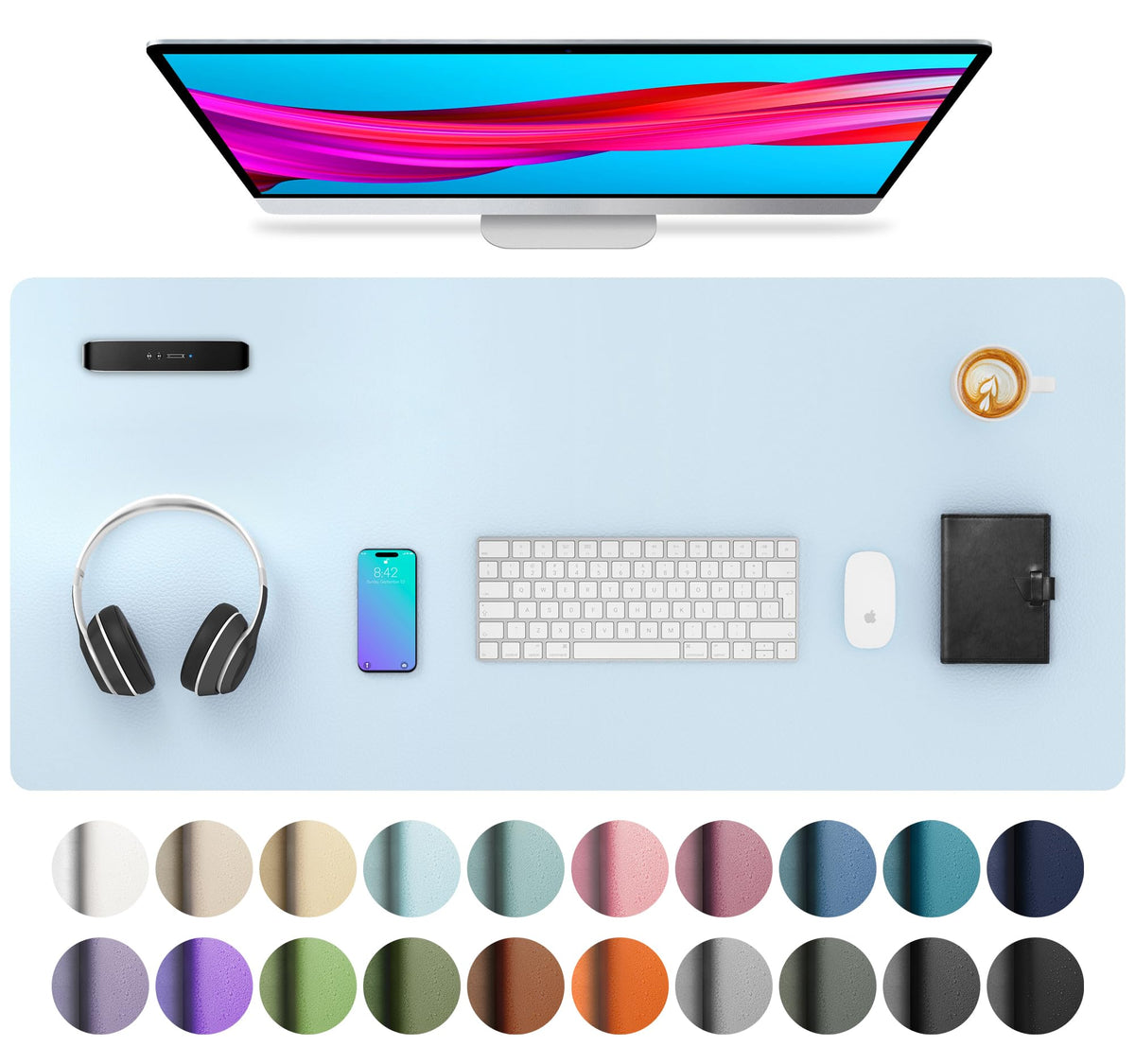Aothia Non-Slip Waterproof PU Leather Desk Pad Protector for Mouse, Writing Desk, Office, Home, Laptop Blotter, 23.6" x 13.7", Black